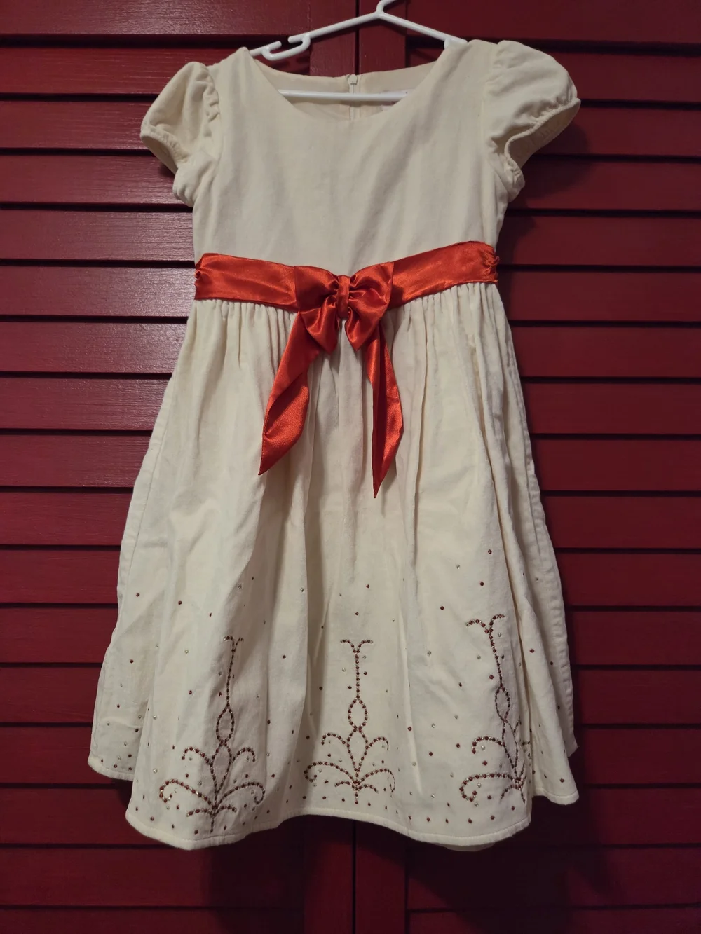 American Girl Cream Velvet Holiday Party Dress with Red Sash